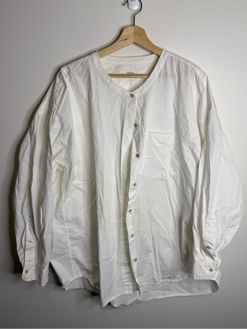 Aritzia Wilfred Free Relaxed Collarless Button Down Shirt Cotton white size XL
